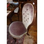 Edwardian upholstered mahogany balloon back nursing chair