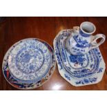 18th & 19th c. Chinese porcelain blue and white lozenge shaped plates, a water jug, and other