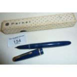 Parker fountain pen - a blue lady Duofold in original box