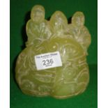 Chinese carved hardstone figural group of two boys in the clouds holding a peach