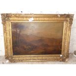 19th c. oil on canvas of a Scottish landscape with figures, gilt frame