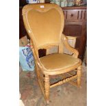 Victorian pine rocking nursing chair with upholstered back and seat