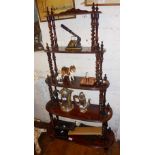 Fine Victorian mahogany whatnot of five oval shelves on barley-twist supports