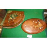 Edwardian fan shaped olivewood jewellery box - handpainted from Nice, and a fine marquetry inlaid