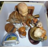 Japanese vintage automaton crawling celluloid baby doll, Epsom Derby day badge, Goebel dog and other