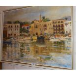 Favell oil on canvas of an Italian harbour scene, c.1960s