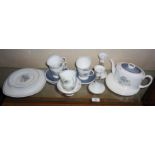 Susie Cooper Glen Mist pattern tea set, and two crested china candlesticks for Poole