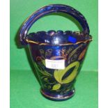 Gilded Bristol blue glass bucket vase