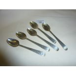 Early 19th c. set of five silver teaspoons - hallmarked for Newcastle, Thomas Wheatley