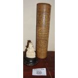 Engraved bamboo cylindrical box, and an antique Indian carved ivory figure