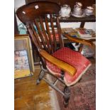 19th c. ash and elm farmhouse kitchen armchair on turned legs