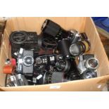 Box of assorted cameras