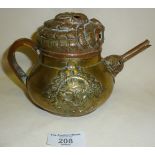 Tibetan brass and copper ewer decorated with detailed grotesque head of a beast