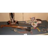 Tribal Art - North American Indian beadwork panel, African necklace or whip, a small Tulwar sword (