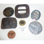 German and Russian military items, inc. belt buckles, medallions, badges, compact mirror, etc.