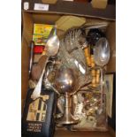 Box of assorted items including a 1927 trophy from the Secunderabad Horse Show awarded to the