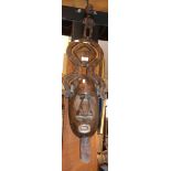 Tribal Art : African carved wood mask with figural headpiece, 38" tall