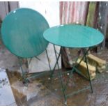 Pair round metal folding garden tables