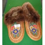 A pair of vintage Native American Cree Indian beaded moccasins, adult size