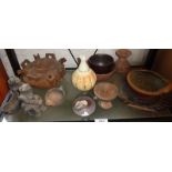Assorted studio pottery, and four pieces of pre-Columbian pottery