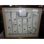 An 18th c. John Ogilby map of the road from Barnstaple to Truro, 21" x 18" frame size