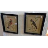 Pair Victorian feather pictures of birds