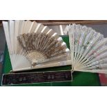 Three Victorian fans with pierced ivory guards (some damage), together with original Fred