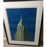 Contemporary coloured linocut of The Chrysler Building, New York by Paul CATHERALL