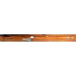 Chinese bamboo vertical flute with character marks and turned wood ends, 106 cms long, and a M.