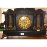 Faux marble and slate wood cased mantle clock with 2-spring movement striking on a bell