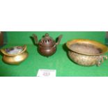 Antique Chinese miniature bronze censer and two others