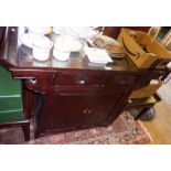 Chinese rosewood altar cabinet with two matching low side tables, c. 20th c.