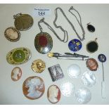 Assorted antique and other jewellery, inc. silver and enamel pieces. Gold plated Joan of Arc