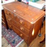 Unusual Victorian pine chest of drawers (2 over 2) having Art Nouveau pokerwork decoration of
