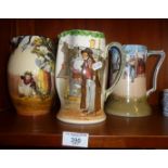 Three Royal Doulton jugs, one Dickensware, and another from The Gleaners Series