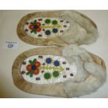 Vintage Native American Cree Ojibway womans beaded and embroidered moccasins with fur trim