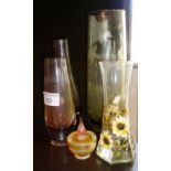 Mid century glass vases and a scent bottle