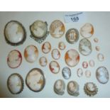 Assorted antique shell cameos, some as earrings and brooches