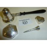 Contemporary hallmarked Sterling silver pieces - a Millennium candle snuffer, silver golf tee and