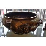 Chinese bronze bowl with relief decoration of vine leaves and grapes, 32cm diameter