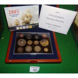 Royal Mint 2005 UK Executive proof set, COA, etc in wood case
