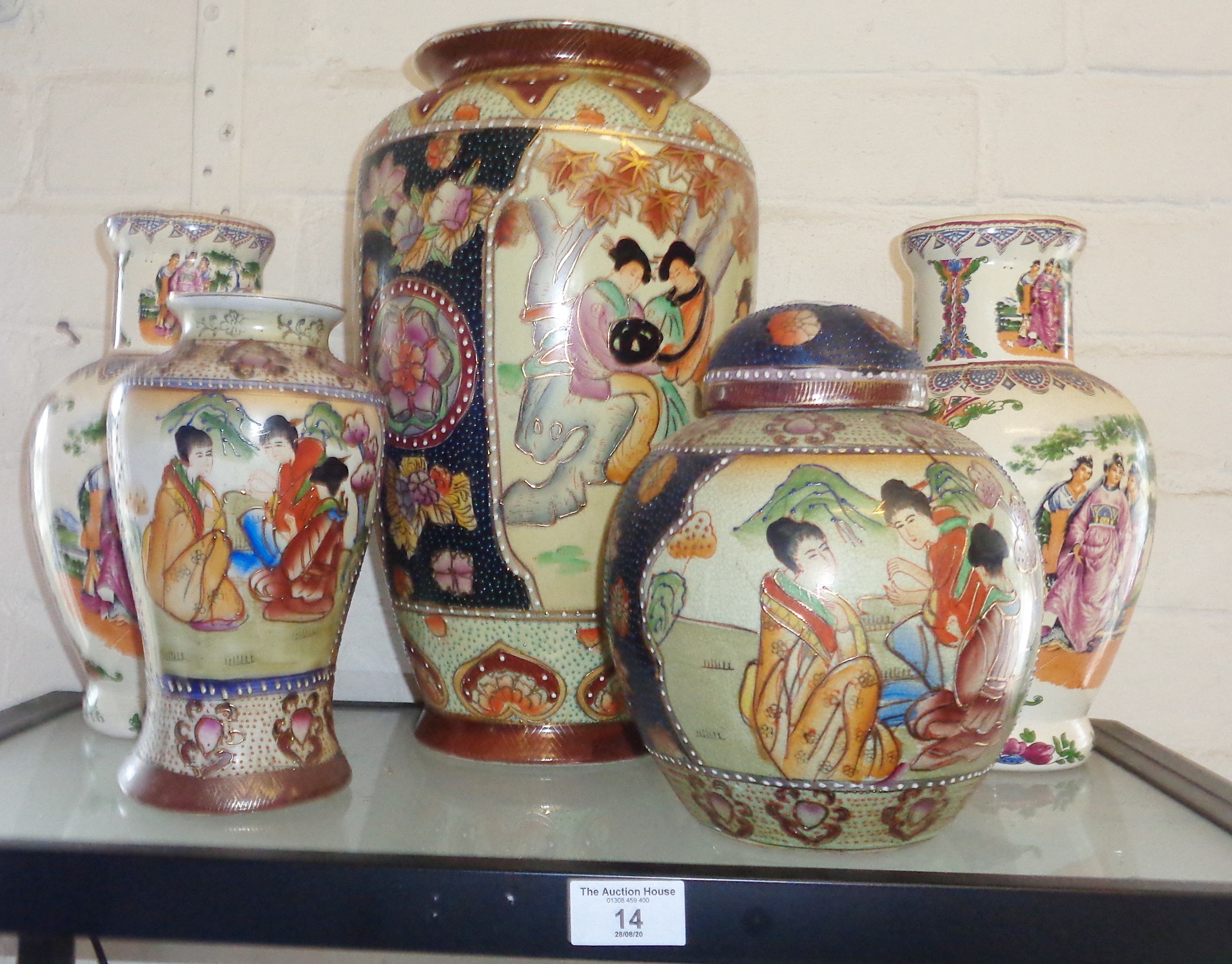 Four various Oriental china vases and a ginger jar