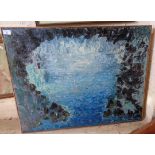 Abstract Impressionist oil on canvas of a cavern with swirling sea signed by Marie RAYMOND, 26" x