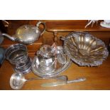 Various silver plated items, inc. ladle, tureen, coffee pot, wine bottle holder, teapot, etc.