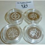 Four Royal Mint silver proof Piedfort £1 coins - double thickness, 1995, 1996, 1998 and 2000