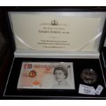 Royal Mint UK Golden Jubilee silver proof crown and £10 banknote cased set (2002) with COA