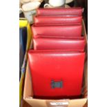 Five Royal Mint UK proof coin collection in red leather cases