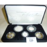 Royal Mint United Kingdom 2007 Piedfort silver proof five coin set in case with COA