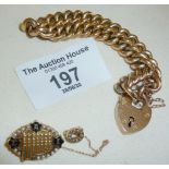 9ct rose gold chain bracelet with padlock clasp, and a small Sigma Alpha Iota musical fraternity