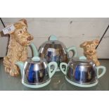 Art Deco "Heatserve" type teapot, jug and sugar bowl and two Sylvac Scottie dogs